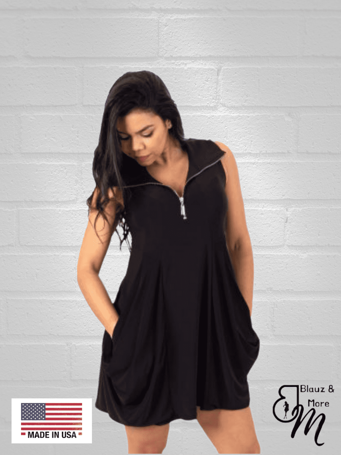 Zipper front shop dress with pockets