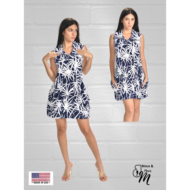 Fashque Sleeveless Tunic Kangaroo Pocket Zipper front Dress/Tunic with