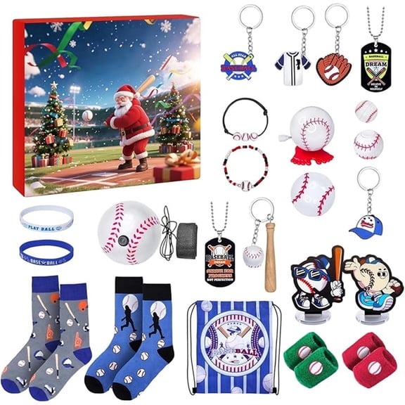 Fasiaou 1 Counts Baseball Advent Calendar for Teens, 24 Days Mini Baseball Tools Holiday Countdown Gift for Sports Fans, Christmas Training Gear, Family Activity
