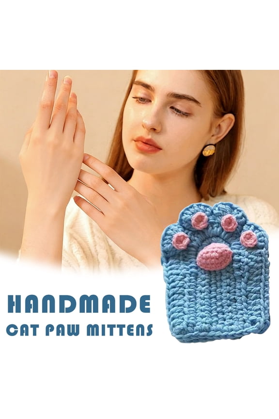 1 Counts Cat Paw Crochet Gloves Half Finger Handmade Warm Knitted Mittens for Women Winter Gifts, Cute Animal Design, Cozy Touchscreen Accessories