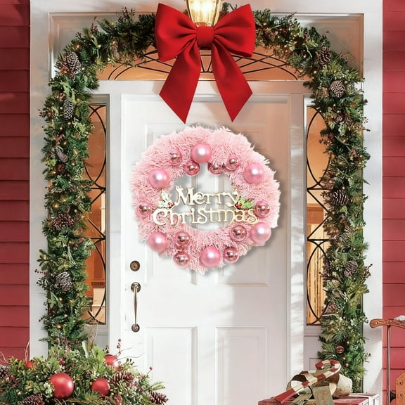 Fasiaou 1 Counts Christmas Wreath Door Hanger with Festive Bells Pine Cones Berries for Front Door Wall Decor Indoor Outdoor Holiday Party Home Decoration