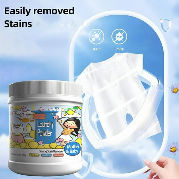 Fasiaou 1 Counts Concentrated Laundry Stain Remover Powder 500g Strong Bleach Alternative Removes Tough Stains Sweat Oil Milk Fruit Safe on Colors Fabric Whitener Booster Stain Soak Treatment