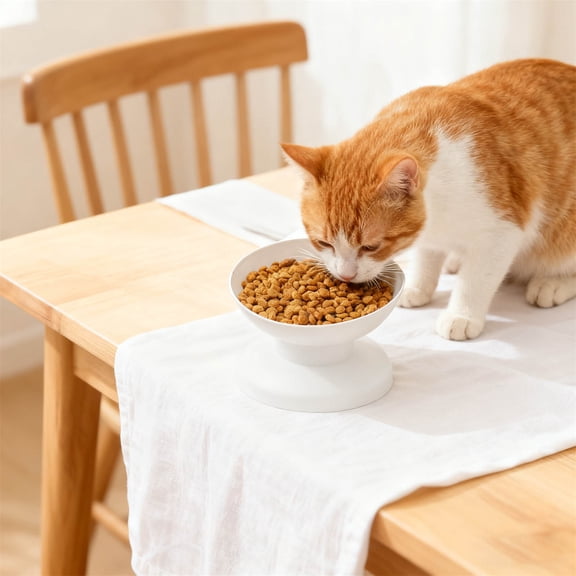 Fasiaou 1 Counts Elevated Pet Food Bowl for Cats Dogs Ergonomic Anti Vomit Slow Feeder Plastic Durable Raised Design Mealtime Solution Small Animal Feeding Dish with Non Slip Base