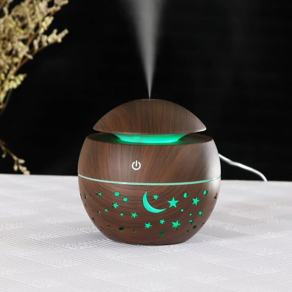 Fasiaou 1 Counts Star Wood Grain Humidifier with Colorful Lights Portable Mini Aromatherapy Diffuser for Home Office Yoga Relaxation and Essential Oils