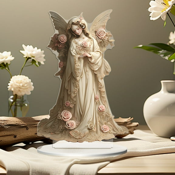 Fasiaou 1 Counts Vintage Floral Acrylic Standee Home Decor, 2D Tabletop Sign for Entryway, Shabby Chic Wall Art with Romantic European Style, Unique Gift for Women