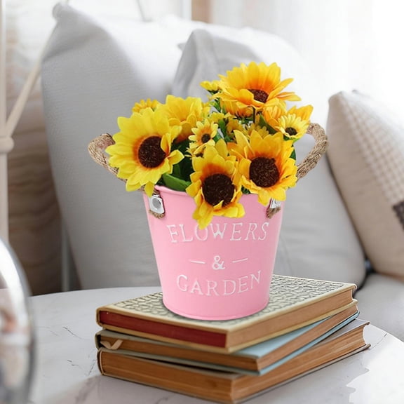Fasiaou 1 Counts Vintage Metal Flower Pot Bucket Vase for Indoor Outdoor Decor Farmhouse Style Galvanized Iron Planter with Alphabet Design Rustic Home Garden Tabletop Decor Unique Gift Idea