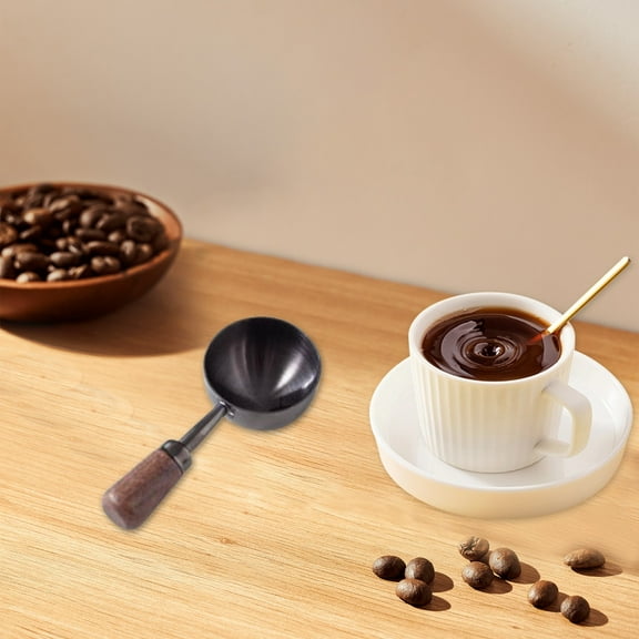 Fasiaou 1 PCS Vintage Coffee Measuring Spoon Retro Stainless Steel Coffee Spoon,Short Wooden Handle Coffee Scoop Kitchen Utensil for Scooping, Measuring & Serving Perfect for Coffee Tea,Black(30ML)