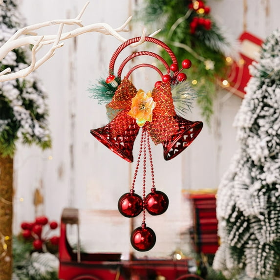 Fasiaou 1 Packs Vintage Santa Claus Christmas Bells Ornament with Ribbon Hanger, Festive Holiday Tree Decor, Gold Red PVC Decorative Accessories for Home Party Gift