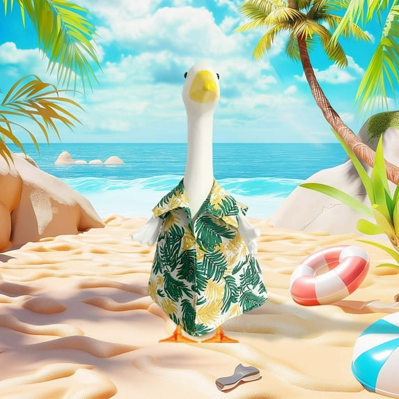 Fasiaou 1 Set Hawaiian Luau Porch Goose Outfit for Lawn 23'' Plastic Goose Clothes Costume Summer Outdoor Decor(Men's shirt)