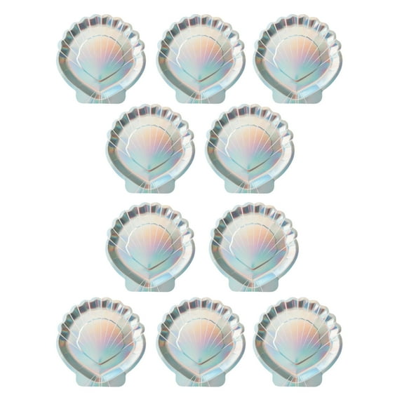 Fasiaou 10 Pack 9 Inch Exquisite Shell Shaped Paper Dinner Plates, Colorful Disposable Party Tableware for Sea Theme Birthday,A