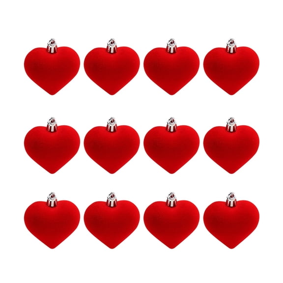 Fasiaou 12pcs Valentines Day Ornaments for Tree Large Hanging Heart Ornaments Heart Shaped Tree Baubles Velvet Ball for Party Wedding Anniversary Mothers Valentine Decor,Red,12PCS