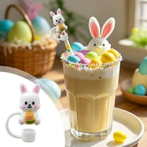 Fasiaou 1Pc Easter Silicone Straw Cover Cap for Stanley Cup 30oz/40oz Tumbler - Reusable Drinking Straw Topper Accessories, Cute Pink Rabbit Perfect Kids Party Favor & Portable Protector Plugs