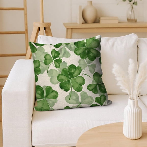 Fasiaou 2 Counts Irish Print Pillow Cover Sham for St. Patrick's Day Linen Sofa Cushion Cover with Festive Shamrock Design, Home Decor Throw Pillow Case for Living Room Seasonal Holiday Decor