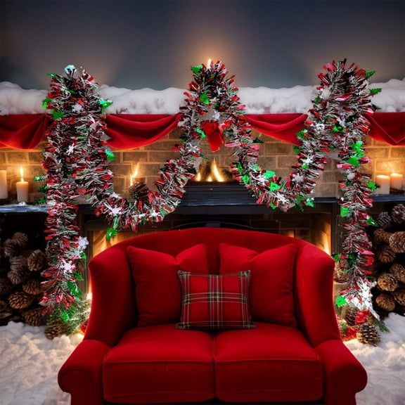Fasiaou 2 Packs Thickened Garland Hanging Wreath Colorful Pull Strip for Christmas Tree Xmas Holiday Home Garden Fireplace Indoor Outdoor Party Decor