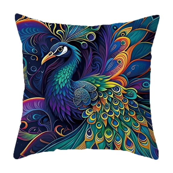 Fasiaou 2D Peacock Embroidered-Style Cushion Cover with Vintage Three-Dimensional Print for Sofa and Home Decorative Pillow,A