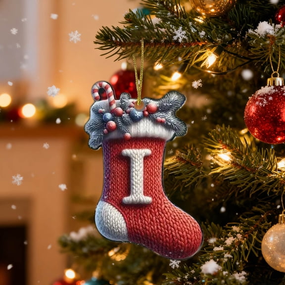 Fasiaou 3 Counts Personalized Acrylic Christmas Stocking Ornaments Letters Holiday Tree Decorations with Hanging Cord for Festive Home Decor and Gift Giving
