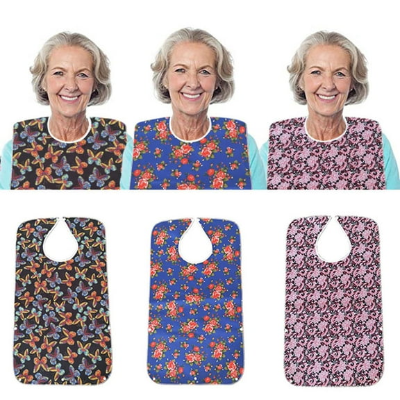 Fasiaou 3 Pack Adult Bibs for Eating with Crumb Catcher Washable and Reusable Clothing Protectors for Elderly Women Mothers Day Gifts for Mom