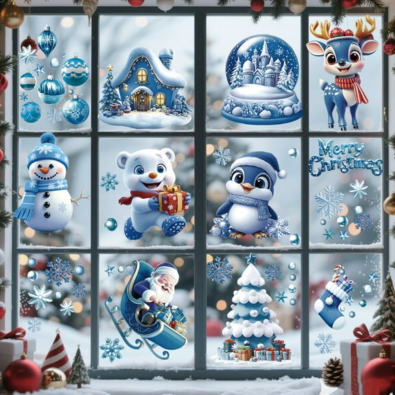 Fasiaou 4 Counts Self Adhesive Christmas Snowflake Wall Stickers for Holiday Home Removable Window Decals Festive Living Room Bathroom Office Decor Winter Party Supplies Seasonal Wall Art