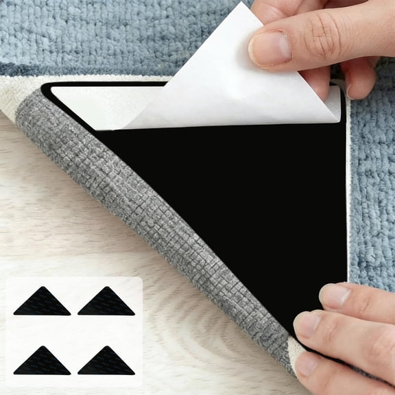 Fasiaou 4pcs Reusable Carpet Tape Stops Rug Curling and Sliding Non Slip Rug Gripper Pads for Hardwood Tile Floors Washable Double Sided Rug Tape for Living Room Bedroom Indoor Use Carpet Holders