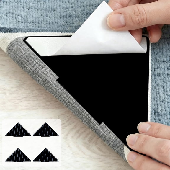 Fasiaou 4pcs Reusable Carpet Tape Stops Rug Curling and Sliding Non Slip Rug Gripper Pads for Hardwood Tile Floors Washable Double Sided Rug Tape for Living Room Bedroom Indoor Use Carpet Holders