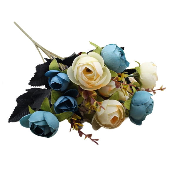 Fasiaou 5-Branch 10-Head Artificial Camellia Flower Stem with Pearl Buds, Faux Silk Flowers for Home Wedding Centerpieces Table Runner Decor,F