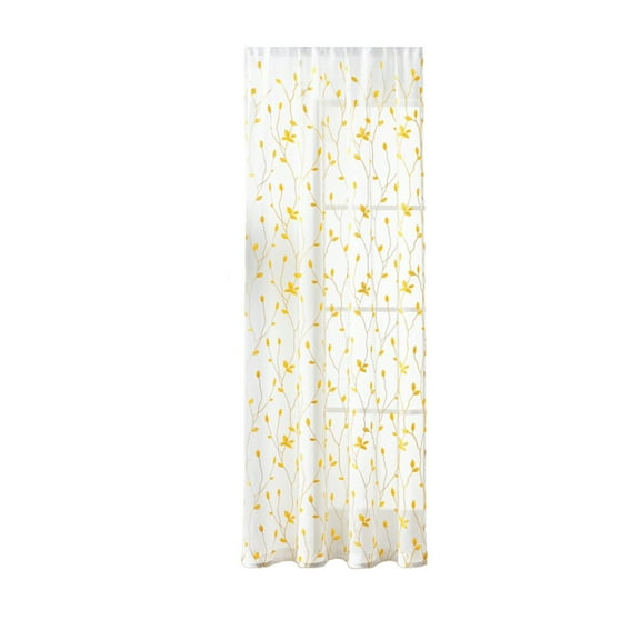 Fasiaou 54x63 Inch Translucent Leaf Embroidered Curtains, Light-Filtering Polyester Decorative Window Panels for Bedroom,Yellow
