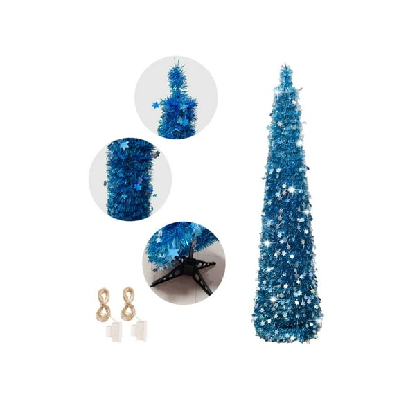 Fasiaou 59in Pop Up Christmas Tree with LED Lights and Tree Topper- Collapsible Artificial Tinsel Pencil Christmas Tree, Skinny Xmas Tree for Indoor Home Apartment Porch Holiday Party Decorations