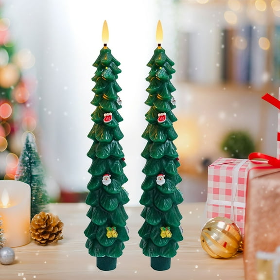 Fasiaou 6 Pack Flameless Taper Candles, 5.11 Inches Real Wax Christmas Tree Candlesticks, Window Candles for Xmas Fireplace Holiday Home Party Decor