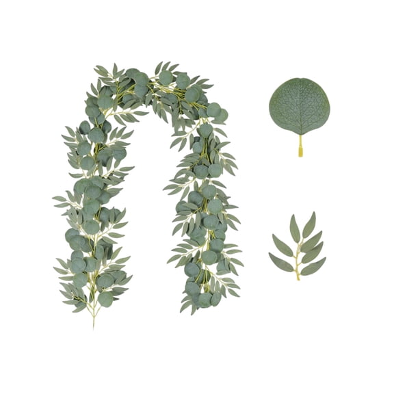 Fasiaou 79 Inch Simulated Willow Leaf Eucalyptus Rattan 2 Pack, Artificial Round Apple Leaf Ivy for Wedding Party Home Decoration, Bendable Plastic Vines,D
