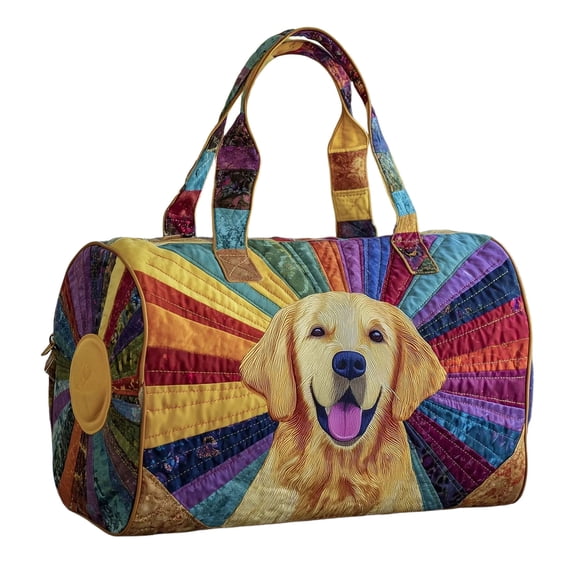 Fasiaou 7x4x4 Inch Puppy Quilted Portable Travel Tote Bag with Embroidered Design, Cute Pet Pattern Handbag for Short Trips and Daily Use,Multicolor#1,L