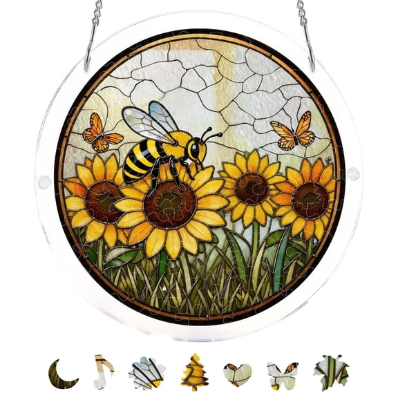 Fasiaou 83 Pieces Jigsaw Puzzle Stained Glass Acrylic Suncatcher Window Hanging Decor Songbird Design Double Sided Light Projection for Home Office Wall Window Unique Craft Gift for Mom Women