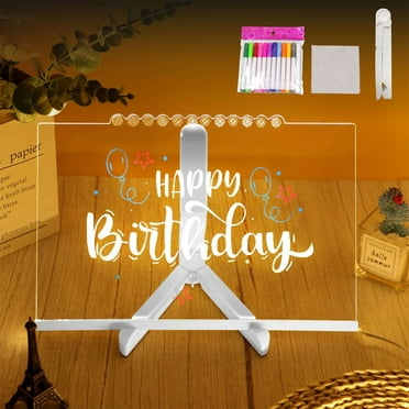 Fasiaou Acrylic Dry Erase Board with Light Up,11.8”LED Note Board with Colors,Stand,Wiping Cloth and 12 pcs Colorful Pens,Board as a Gift Glow Message Note Board,DIY Painted for Light for Desk (Lace)