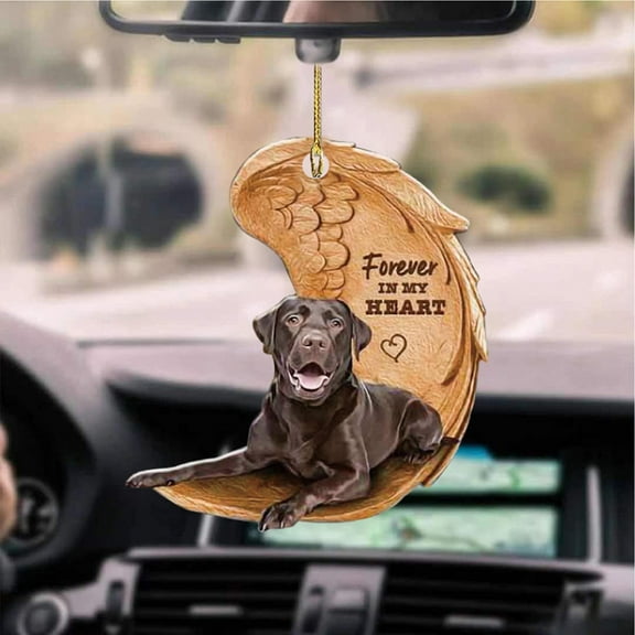 Fasiaou Angel Wing Pet Dog Farmhouse 2D Flat Car Rear View Mirror Accessories Christmas Tree Ornament Decoration Hanging Charm Interior Rearview Pendant Decor Gift