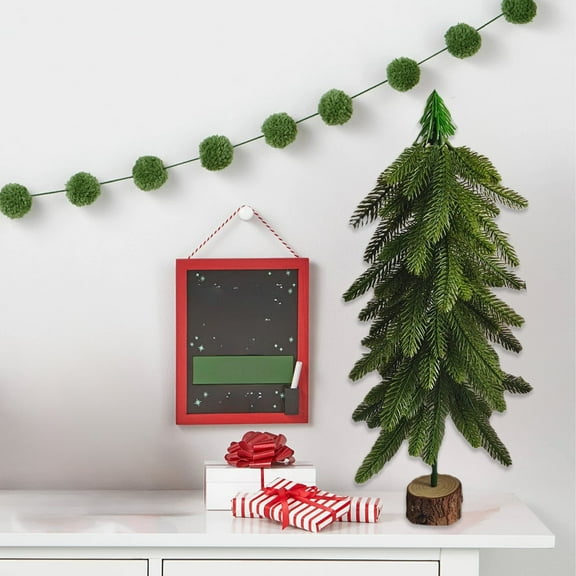 Fasiaou Artificial Christmas Tree Green Round Wooden Base Mini Desktop Decor for Home Office Holiday Party Decorations Festive Ornament Small Potted Xmas Tree