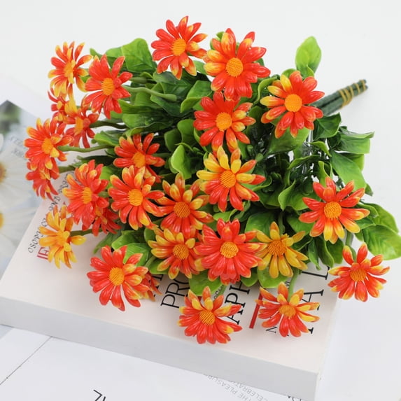 Fasiaou Artificial Daisy Flowers White UV Resistant Outdoor Fake Flowers Faux Daisies with Stems for Home Garden Wedding Vase Decor Silk Wildflowers,Orange