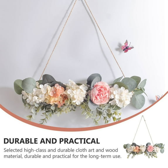 Fasiaou Artificial Floral Wreath for Front Door Floral Hoop Wreath Decor with White Flowers Green Leaves Garland Spring Wall Window Home Hanging Decorations