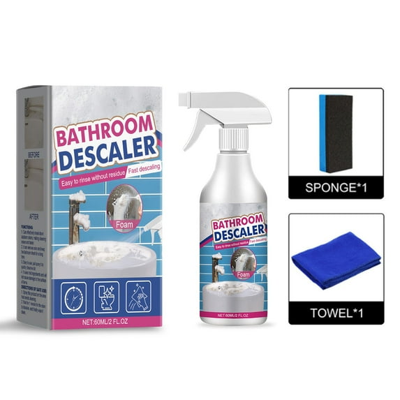 Fasiaou Bathroom Cleaner Spray Daily Stain Remover for Tub Tile Toilet Glass Descaling Faucet Cleaner with Sponge and Rag for Bathroom Cleaning Supplies