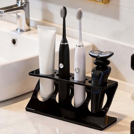 Fasiaou Bathroom Toothbrush Holder Organizer Plastic 4 Hole Countertop Storage Rack Black White Waterproof Wall Mount Free Kitchen Sink Accessories
