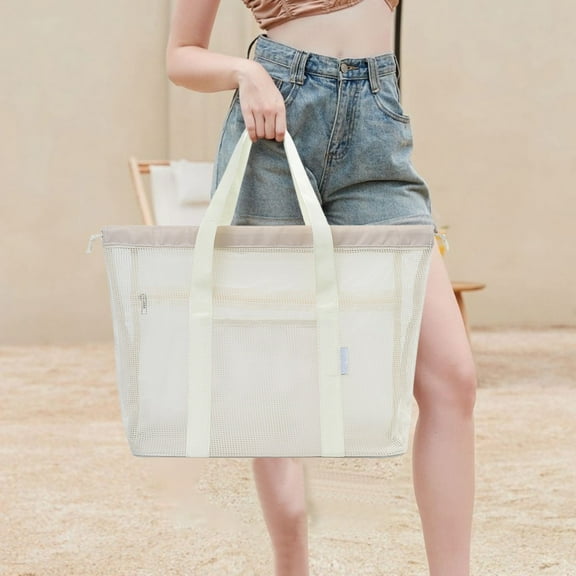 Fasiaou Beach Bag - Mesh Beach Bag Large More Pockets, Beach Tote Bag Beach Essentials for Vacation Must Haves