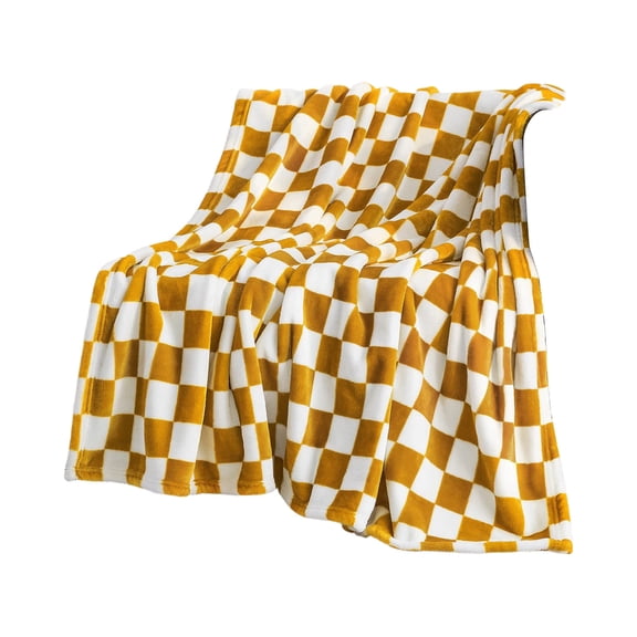 Fasiaou Black and White Checkered Flannel Blanket with Classic Square Patterns for Warm Bed Sofa and Couch Cover Use In Home Decor,Yellow