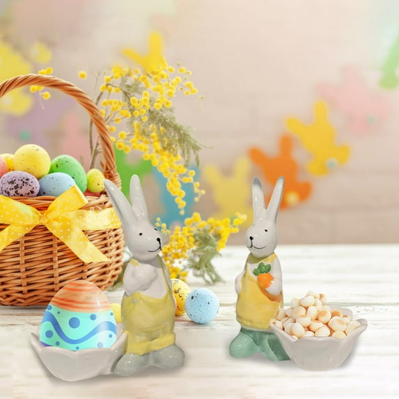 Fasiaou Bunny Candy Dish Easter Rabbit Ceramic Candy Bowl with Bunny Statue Figurine, Snack Serving Tray Appetizer Nut Dish Container for Easter Party Decoractions