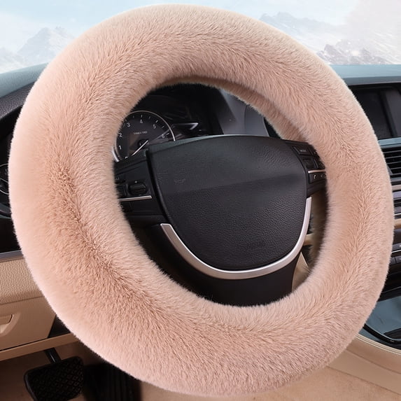 Fasiaou Car Fluffy Steering Wheel Cover, 15'' Universal Furry Auto Steering Wheel Protector for Warm Winter, Elastic Non-Slip Car Steering Wheel Cover, Vehicle Interior Decor Accessories (Beige)