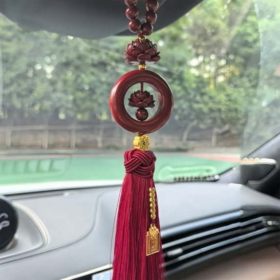 Fasiaou Car Hanging Decoration Lotus Car Pendant Chinese Knot Tassel Lucky Ornament Rearview Mirror Charms Car Interior Accessories Lotus Pendant for Home Bedroom Car Office Party Decoration-B