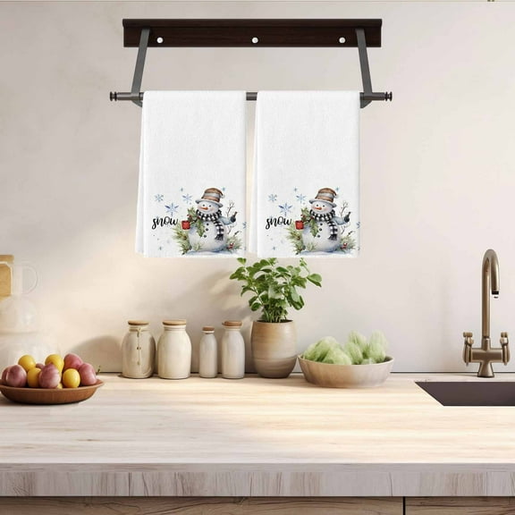 Fasiaou Christmas Kitchen Towels, Snowman Gnomes White Hand Dish Tea Towels for Bathroom Holiday Housewarming Gifts Decorations for Home (16x24 Inches)