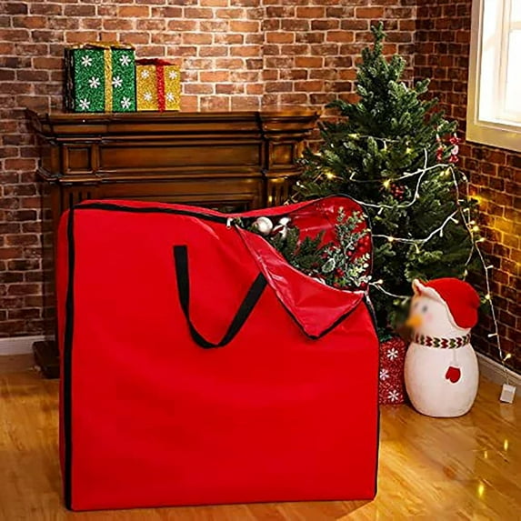 Fasiaou Christmas Wreath Storage Container, Hard Shell Wreath Storage Bag with Inner Pocket, Sturdy Handles and Zippers, 600D Oxford Holiday Ornament Wreath,Red