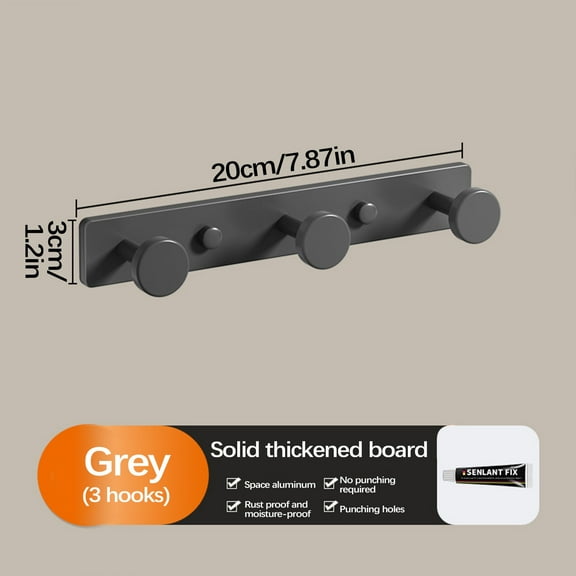 Fasiaou Coat Rack Wall Mounted,5 Coat Hooks for Hanging Coats,Metal Hook Rack Hook Rail,Coat Rack with Hooks,Wall Mount Coat Hanger for Hat Towel Purse Robes (1 Pack Grey, 3 Hooks)