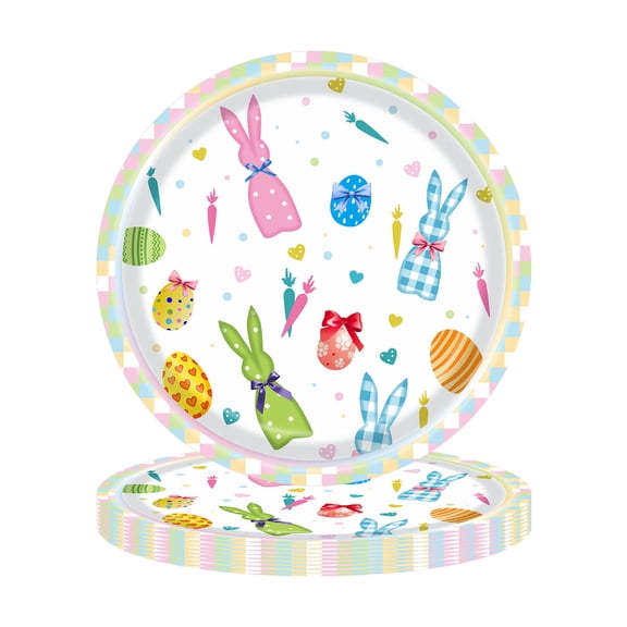 Fasiaou Colored Easter Bunny Themed Dinnerware Set with Egg Motifs Disposable Tableware for Holiday Decoration and Parties,A