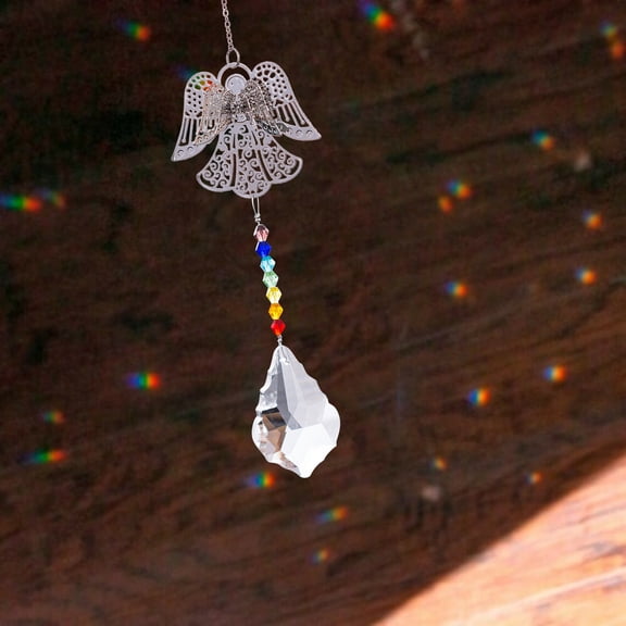 Fasiaou Crystal Guardian Angel Chakra Beads Suncatcher Car Charm for Rear View Mirror