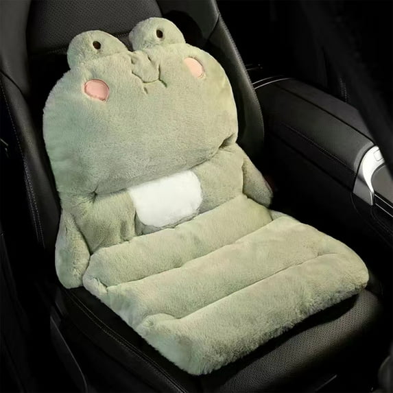 Fasiaou Cute Cartoon Car Cushion, Sleek Design Full Size Car Seat Pad Soft Wool Warm Seat Cushion Cover Winter Protector - Universal Fit for Cars Driver Seat Office Chair(Green),One Piece