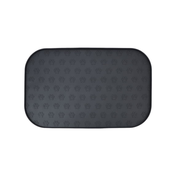 Fasiaou Dog Food Mat, Waterproof Pet Feeding Mat with Diversion Grooves and Raised Edges, Large Non-Slip Dog Bowl Mat for Food and Water, Cat Food Mat for Floors, Easy to Clean,Black